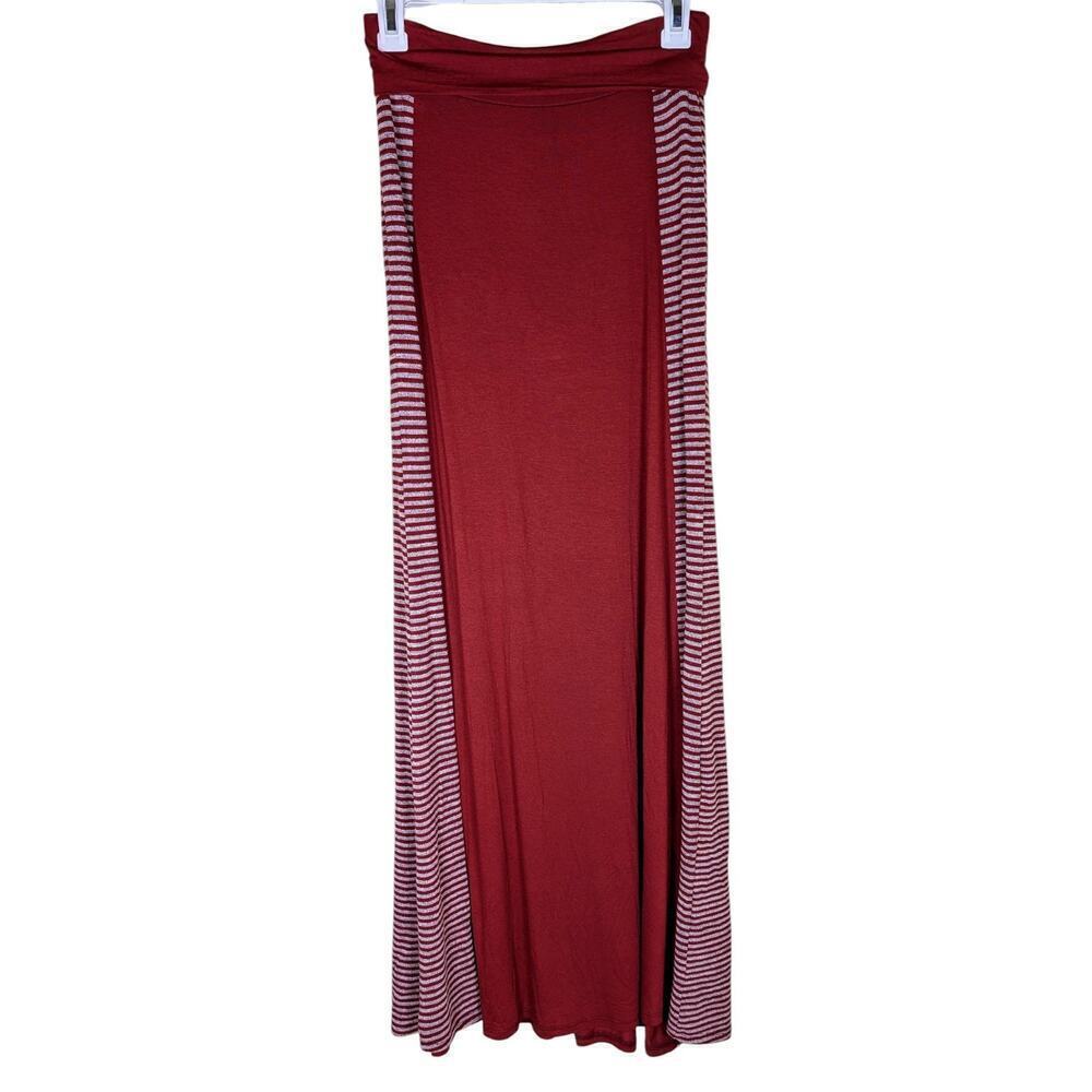 Basil & Lola Fold-Over Waist Red/Beige Maxi Skirt – Size Medium USA